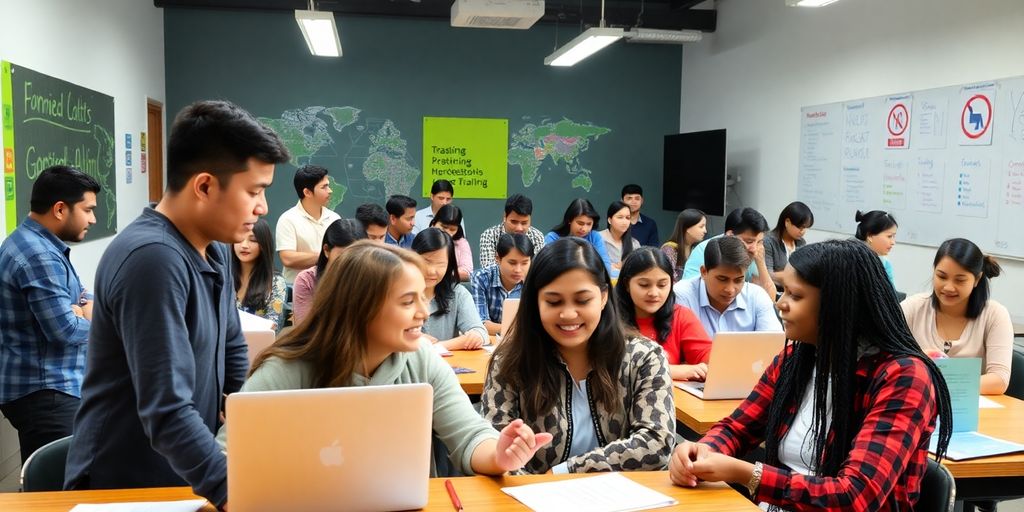 Diverse students actively participating in a dynamic training session.